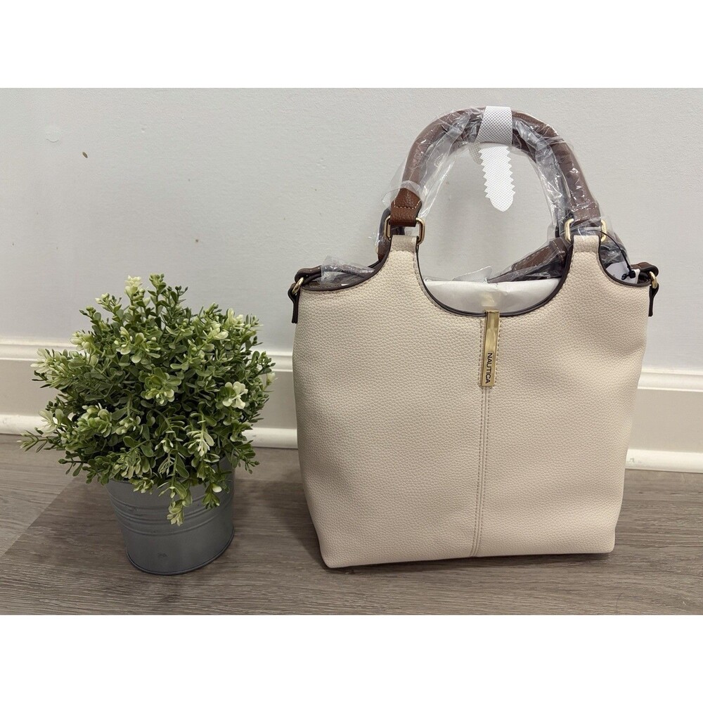 NWT Nautica Vertical Limit Shopper Tote Bone Luggage Brown Crossbody Satchel